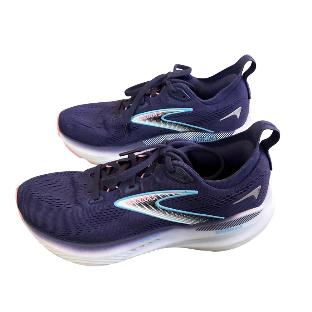 Brooks Glycerin GTS 22 Running Shoes Womens 8 Wide Navy Blue Support Sneakers